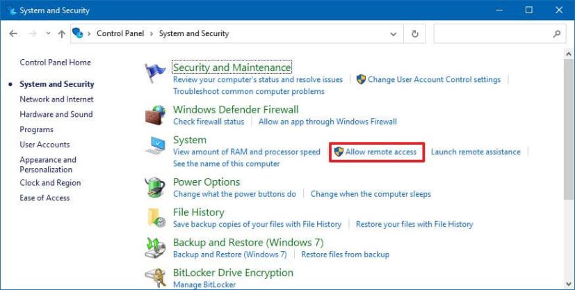Allow Remote Access on Control Panel