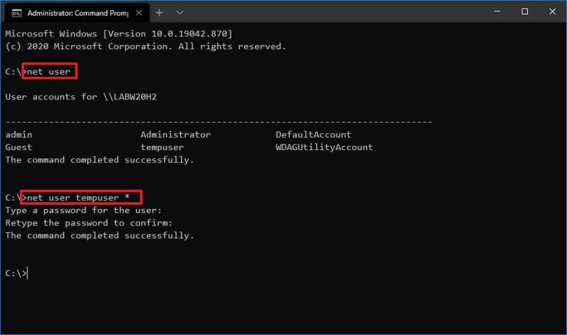 Command Prompt change account password