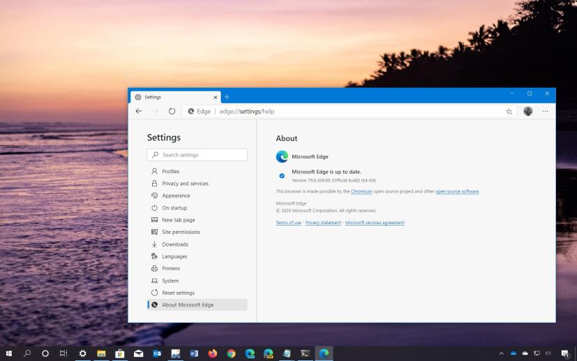 Microsoft Edge Chromium check for updates