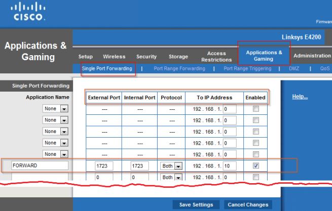 Cisco Linksys - Port Forwarding