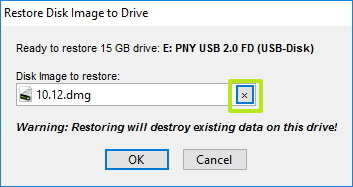 Select dmg macOS file to create bootable USB drive