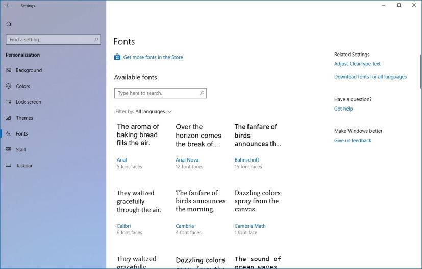 Fonts settings