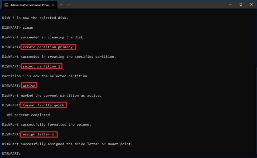diskpart prepare USB flash drive