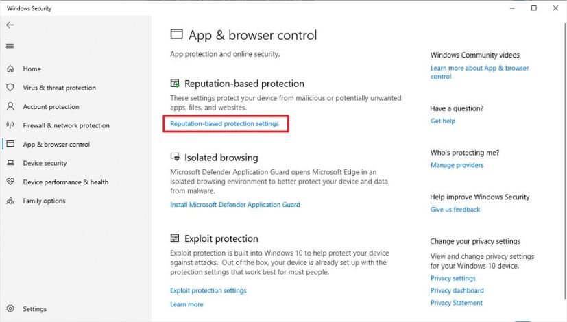 Reputation-based protection settings