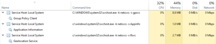 Services on Windows 10 Redstone 2