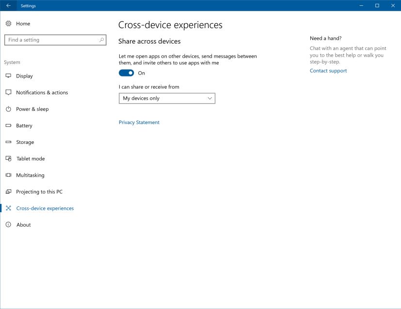 Cross-device experiences settings