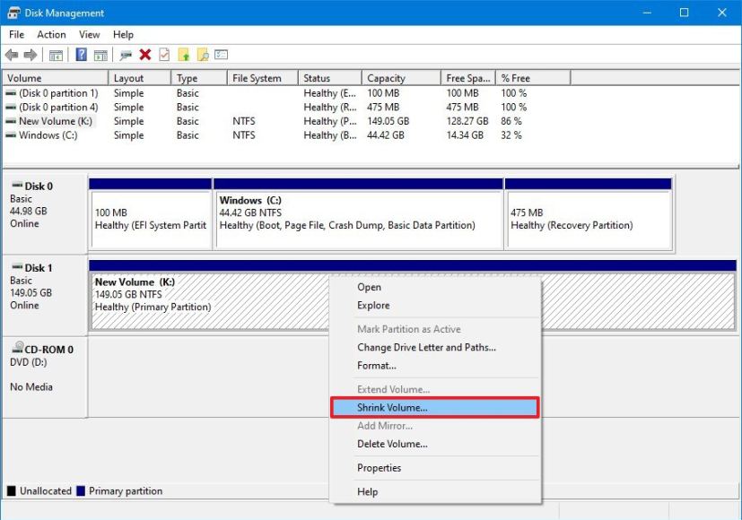 Shrink volume option