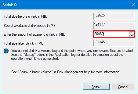 Shrink space setting