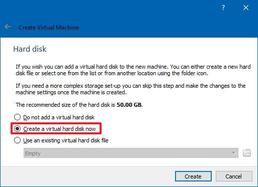 VirtualBox vm hard disk configuration