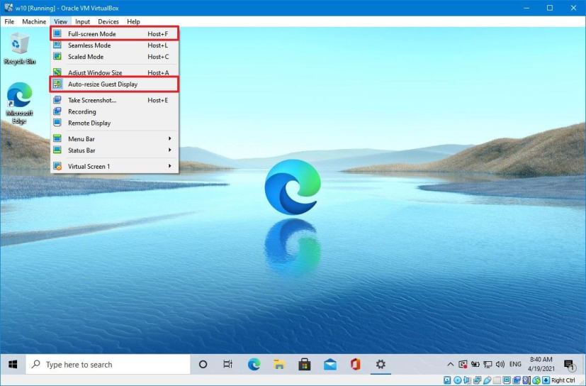 VirtualBox full screen option