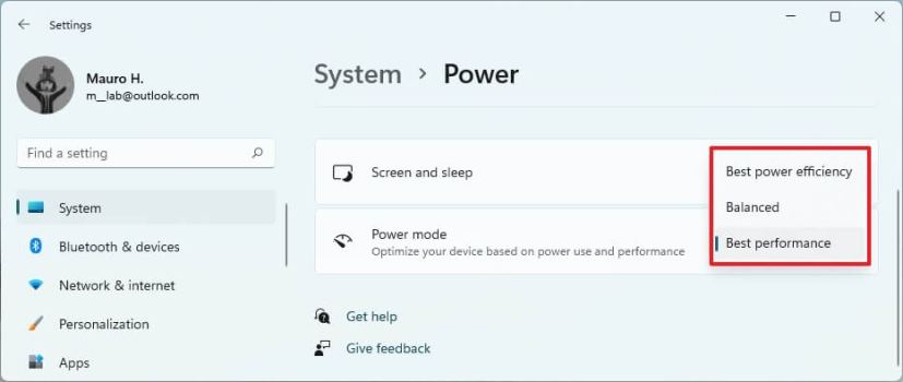 Power mode options