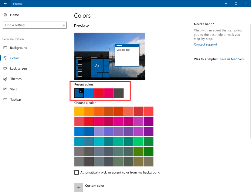 Colors settings